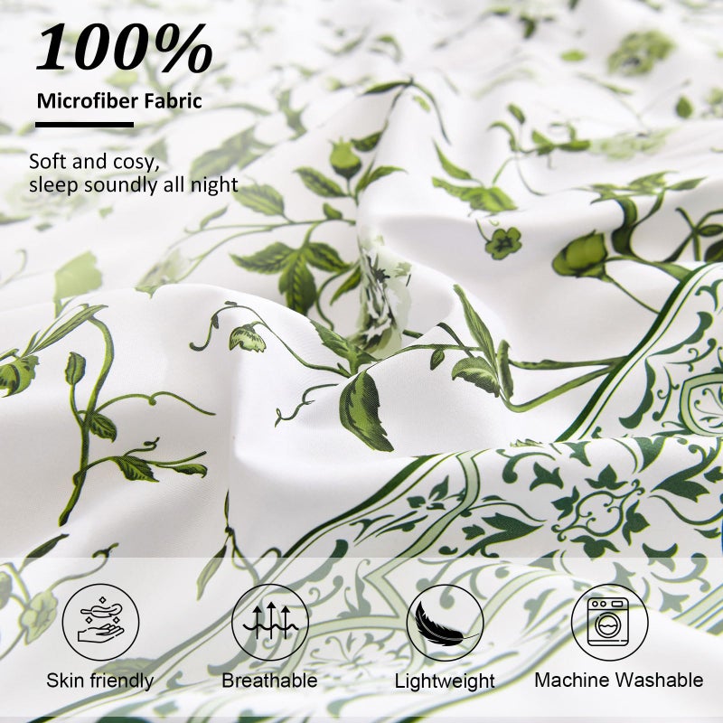 Dobuyly Floral Queen Comforter Set, 7 Piece Bed in a Bag Queen Size Sage Green Flowers on White Botanical Bedding Set, Soft Microfiber Bedding Comforter Sets with Sheets for All Season - Image 5