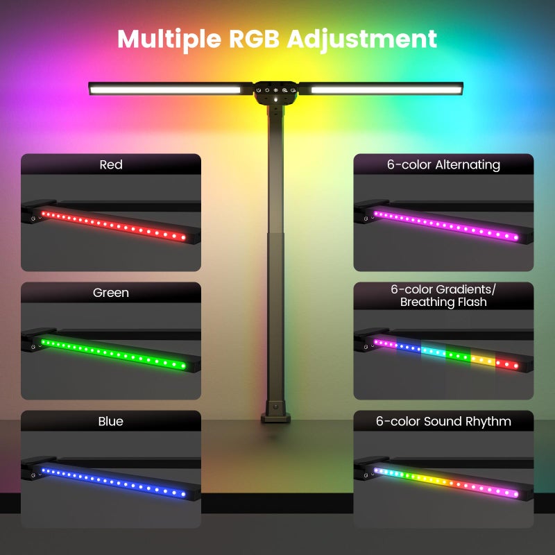 SIBRILLE Upgraded LED Desk Lamp for Home Office with RGB, Rotatable Computer Desk Light with Remote, Tall Table Lamp with Clamp for Working, Dimmable Dual Head Task Lighting for Monitor PC, 22W - Image 4