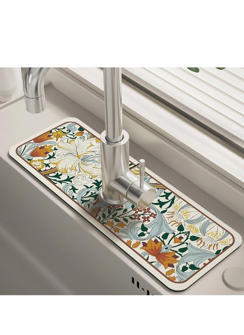 Generic Cuttable colorful diatomaceous earth faucet countertop self-absorbent, draining mat, kitchen, bathroom vanity faucet sink splash-proof waterproof non-slip kitchen sink protector accessories 38*13.8cm 