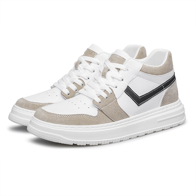 Invisible Inner Heightening Men'S Shoes 6Cm8Cm First Layer Leather White Shoes Men'S Color Matching Board Shoes Leather Tide Small Size 36 37 - Image 1