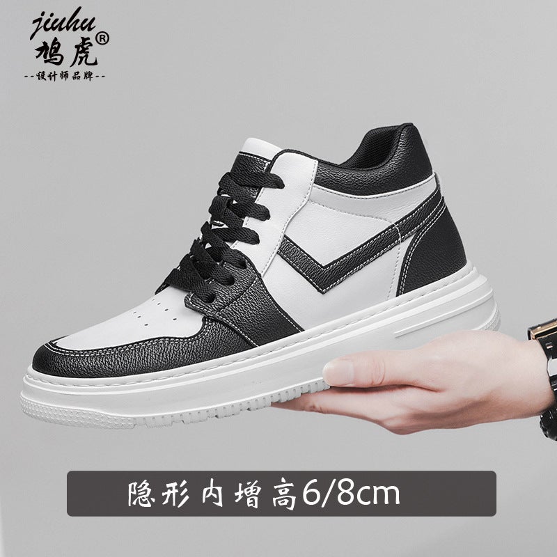 Invisible Inner Heightening Men'S Shoes 6Cm8Cm First Layer Leather White Shoes Men'S Color Matching Board Shoes Leather Tide Small Size 36 37 - Image 3