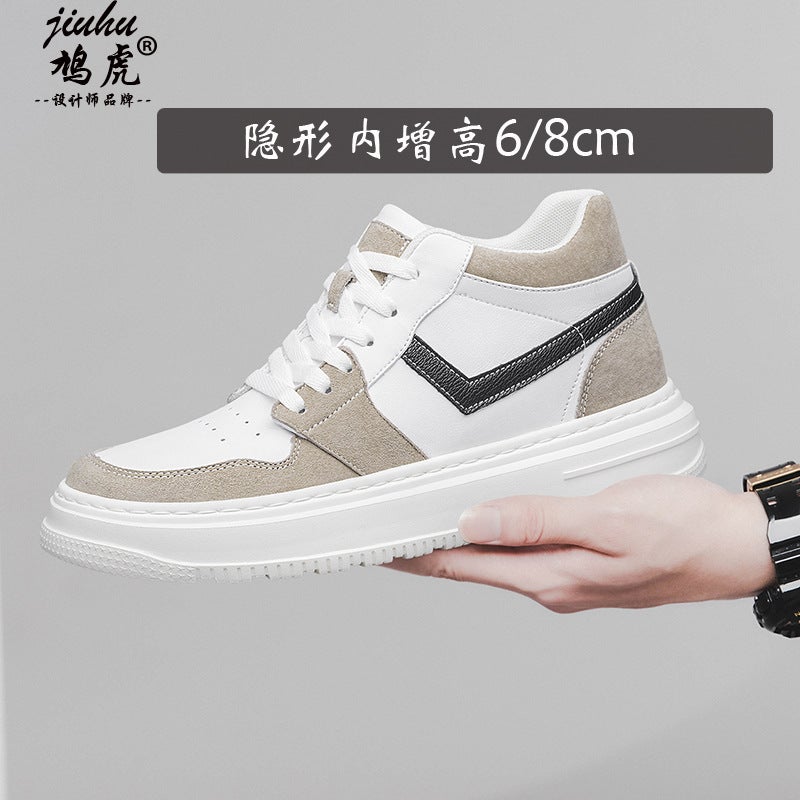 Invisible Inner Heightening Men'S Shoes 6Cm8Cm First Layer Leather White Shoes Men'S Color Matching Board Shoes Leather Tide Small Size 36 37 - Image 5
