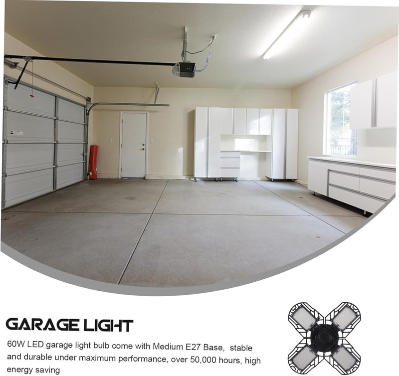 Angoily 60W Folding LED Garage Light Deformable Ceiling Light E27 Base AC85-226V for Workshops and Warehouses 360 Degrees Adjustable Sturdy Plastic Construction - Image 4