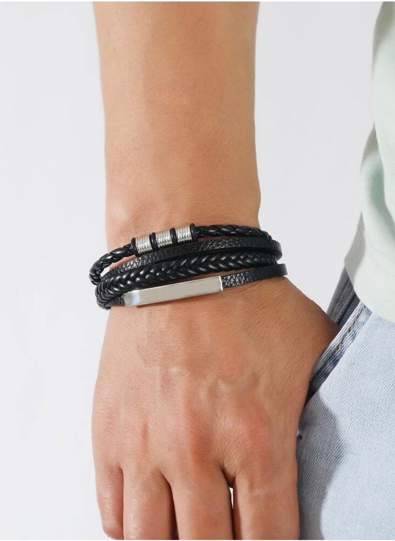 JewelryLand - Men’s Elegant Bracelet Made Of High Quality PU Leather And Stainless Steel - Image 1