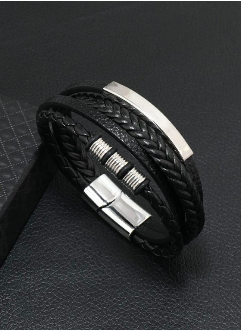 JewelryLand - Men’s Elegant Bracelet Made Of High Quality PU Leather And Stainless Steel - Image 1