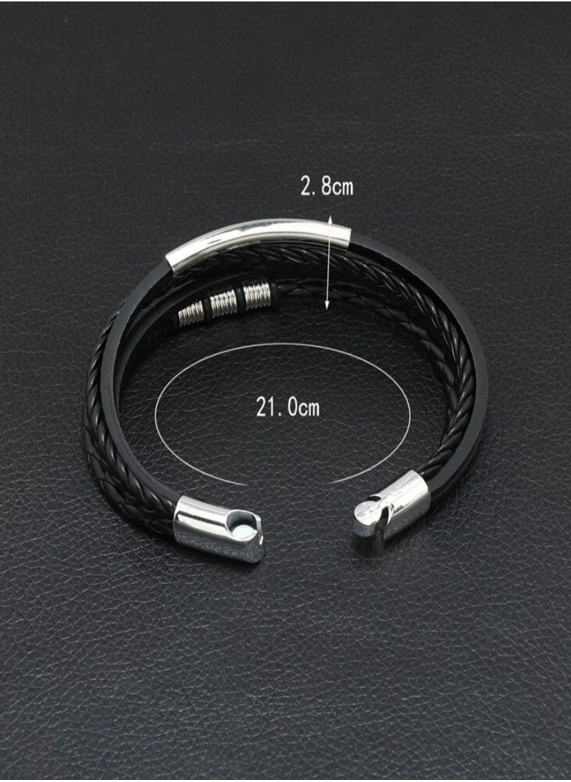 JewelryLand - Men’s Elegant Bracelet Made Of High Quality PU Leather And Stainless Steel - Image 1