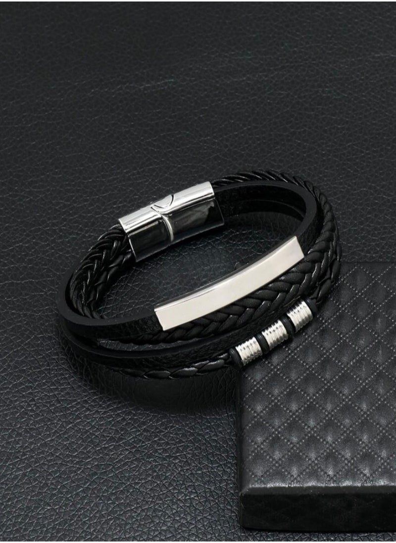 JewelryLand - Men’s Elegant Bracelet Made Of High Quality PU Leather And Stainless Steel - Image 1