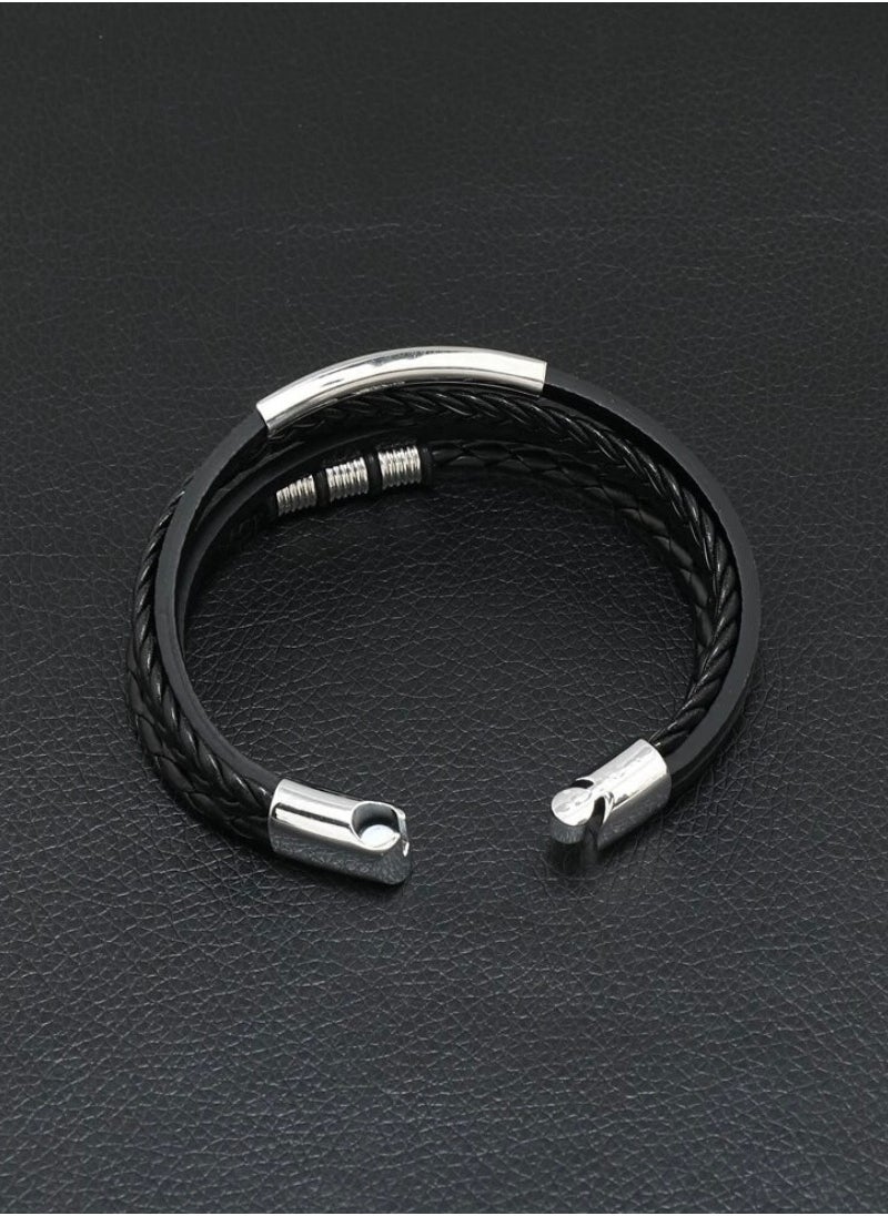 JewelryLand - Men’s Elegant Bracelet Made Of High Quality PU Leather And Stainless Steel - Image 1
