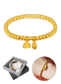 Syarme Women Bracelets 18K Gold-Plated Bangles, Gold Plated Bead Temperament Wristband, Diameter 5cm, Girl Jewelry Golden Lotus Lover Etiquette Bracelet, with Gift Box  - Image 1