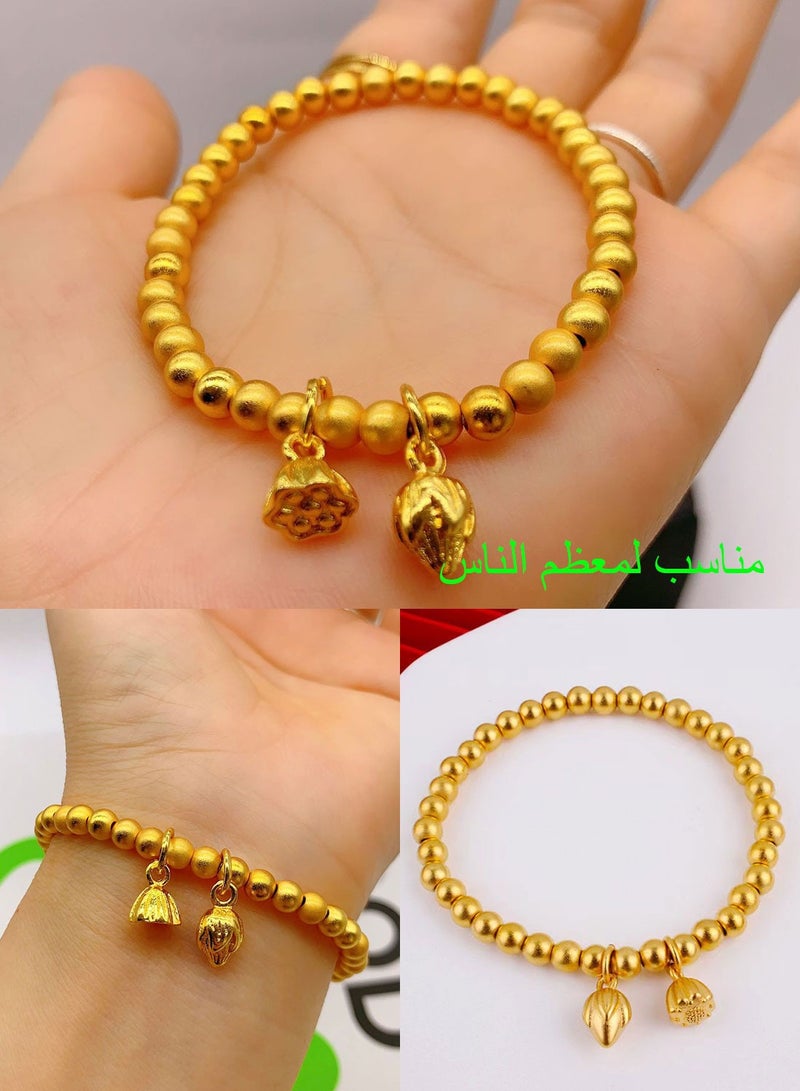 Syarme Women Bracelets 18K Gold-Plated Bangles, Gold Plated Bead Temperament Wristband, Diameter 5cm, Girl Jewelry Golden Lotus Lover Etiquette Bracelet, with Gift Box - Image 5