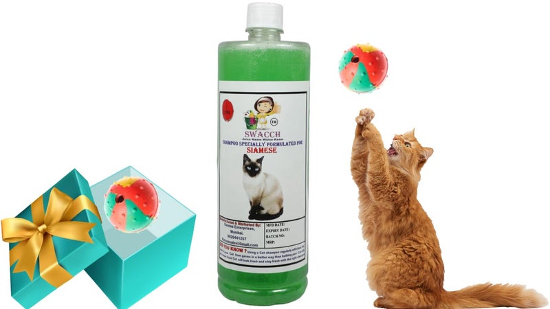 swacch Siamese Cat Shampoo + Rubber Musical Ball I Chew Playing Rubber Ball I Interactive Cat Toy Balls I Training & Play I Combo Pack I 1 Litre Neem Alovera - Image 1