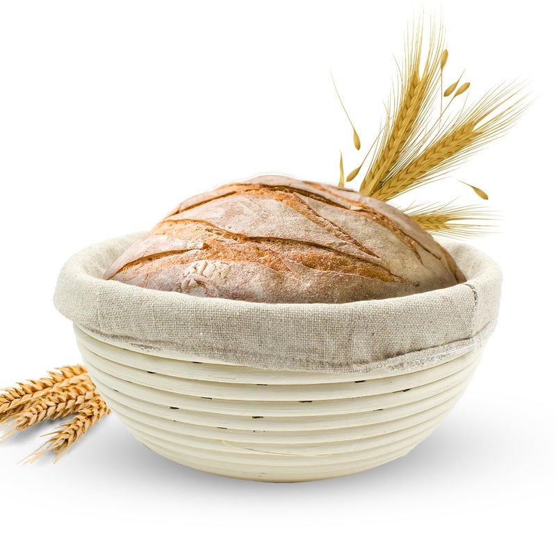 Vollum Banneton Bread Proofing Basket sourdough proofing basket for Beginners & Professional Bakers, Handwoven Rattan Cane Bread Maker with Linen for Artisan Breads, 8.5 x 3 In, 1-Pound Round Brotform - Image 1