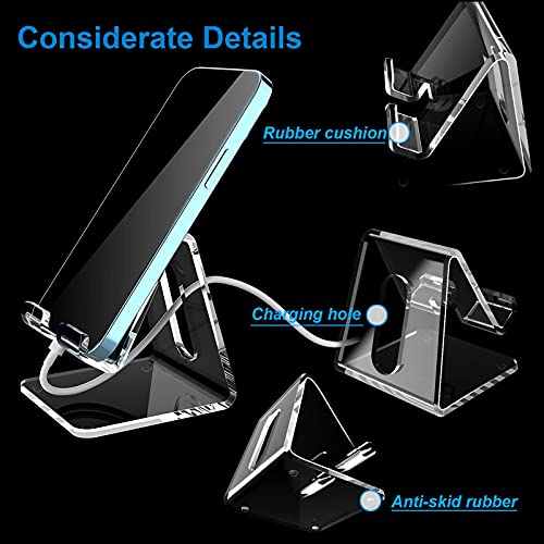 Crpich Acrylic Cell Phone Stand, Portable Clear Phone Stand for Desk, Compatible with Phone16 15 14 13 Pro Max Mini 12 11 Plus SE, Switch, Android Smartphone, Pad, Tablet, Desk Accessories - Image 3