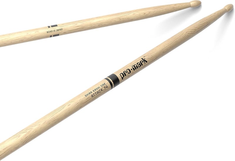 ProMark Classic Attack 7A Shira Kashi Oak Drumsticks with Oval Wood Tip - Image 1