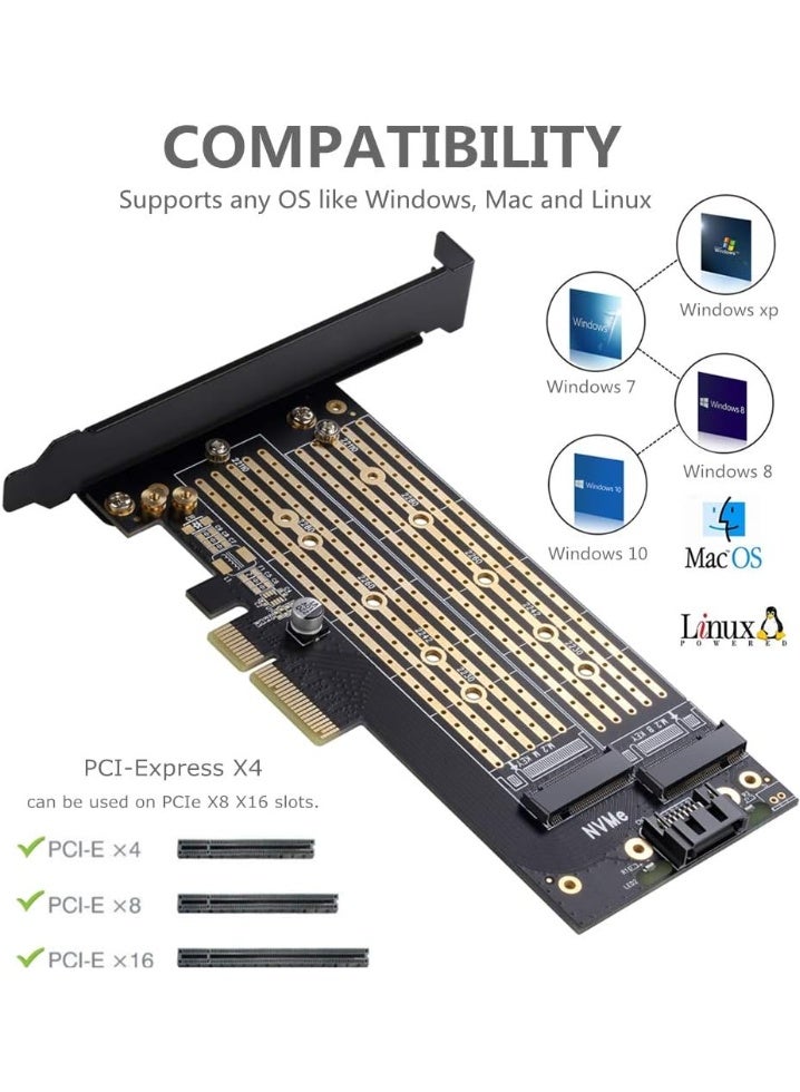 JEYI Dual M.2 PCIE Adapter for SATA or PCIE NVMe SSD with Advanced Heat Sink Solution,M.2 SSD NVME (m Key) and SATA (b Key) 22110 2280 2260 2242 2230 to PCI-e x 4 Host Controller Expansion Card - Image 4