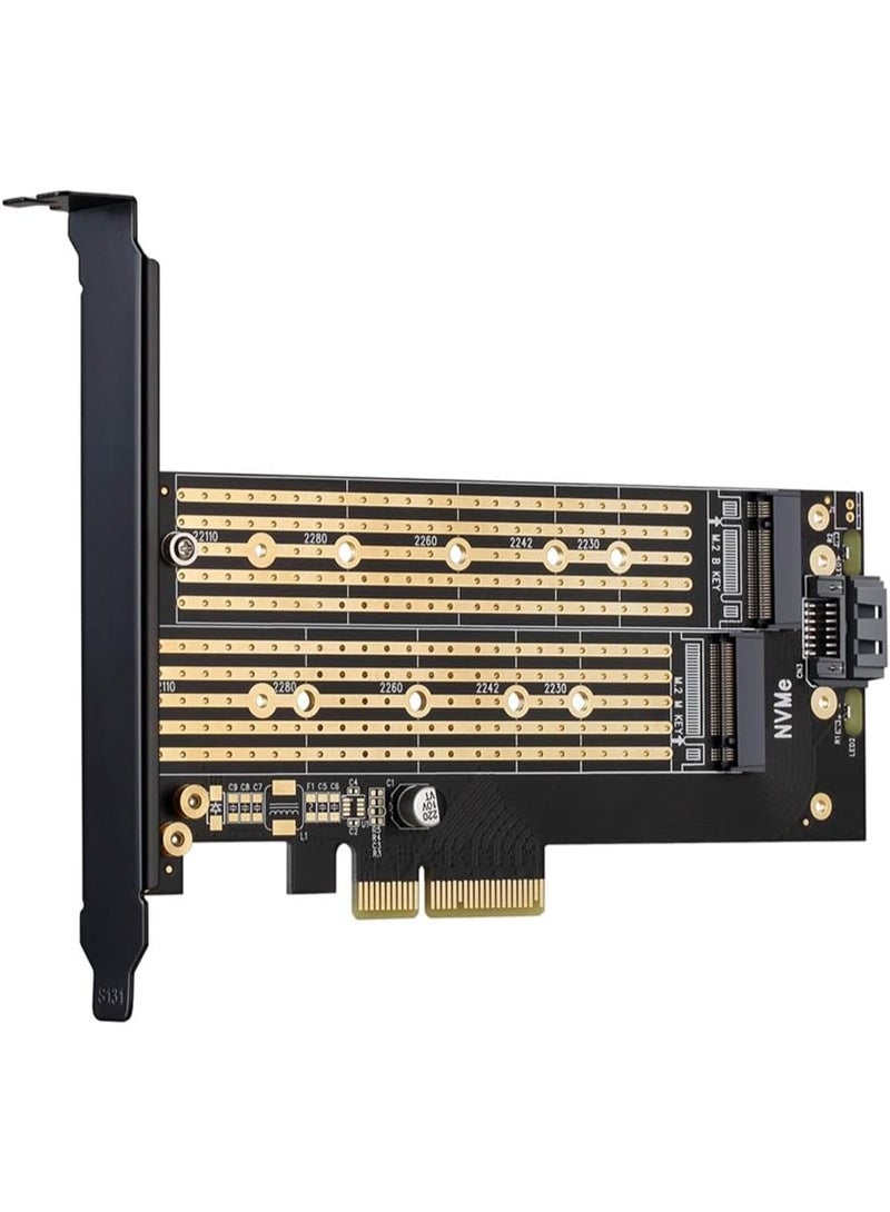 JEYI Dual M.2 PCIE Adapter for SATA or PCIE NVMe SSD with Advanced Heat Sink Solution,M.2 SSD NVME (m Key) and SATA (b Key) 22110 2280 2260 2242 2230 to PCI-e x 4 Host Controller Expansion Card - Image 2
