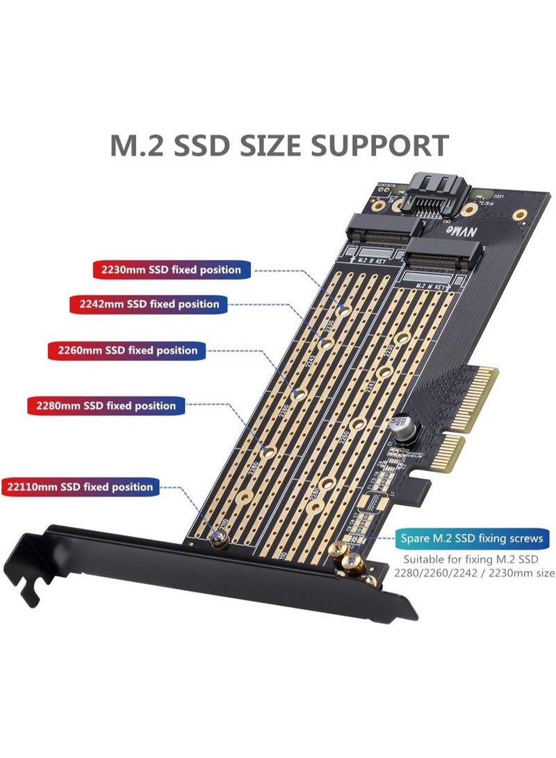 JEYI Dual M.2 PCIE Adapter for SATA or PCIE NVMe SSD with Advanced Heat Sink Solution,M.2 SSD NVME (m Key) and SATA (b Key) 22110 2280 2260 2242 2230 to PCI-e x 4 Host Controller Expansion Card - Image 5