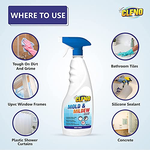 Cleno Mold Mildew Cleaner Spray | Kitchen Cleaner spray |Chimney Cleaner Spray | tiles cleaner liquid strong hard water stain remover for bathroom | multi purpose mirror cleaner, sink cleaner | 450ml - Image 2
