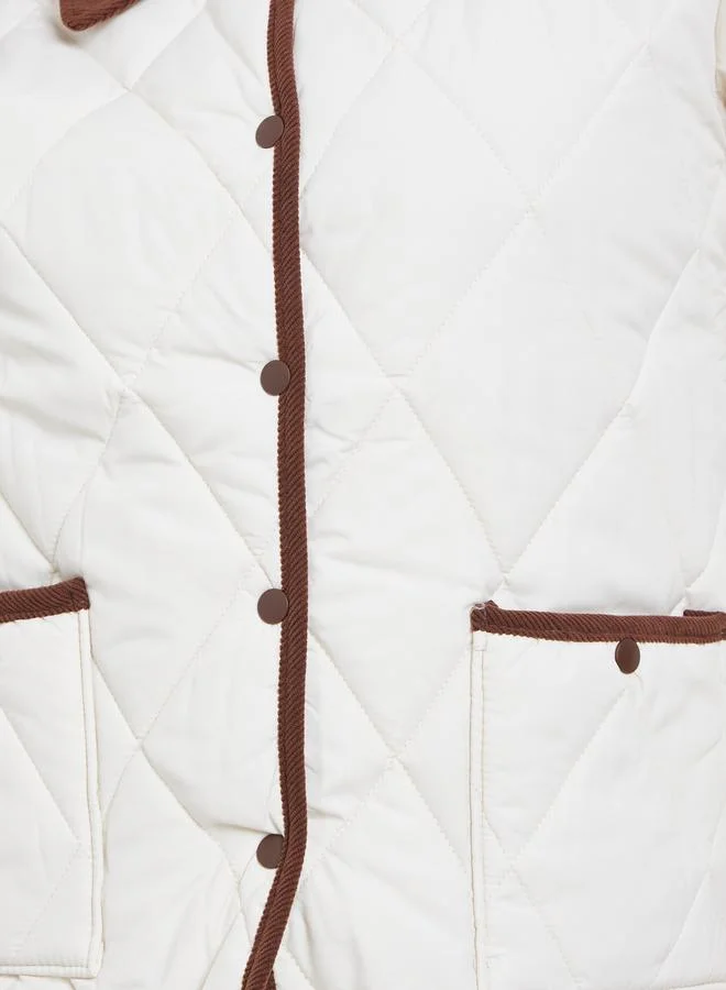Styli White Solid Quilted Padded Jacket with Button Front