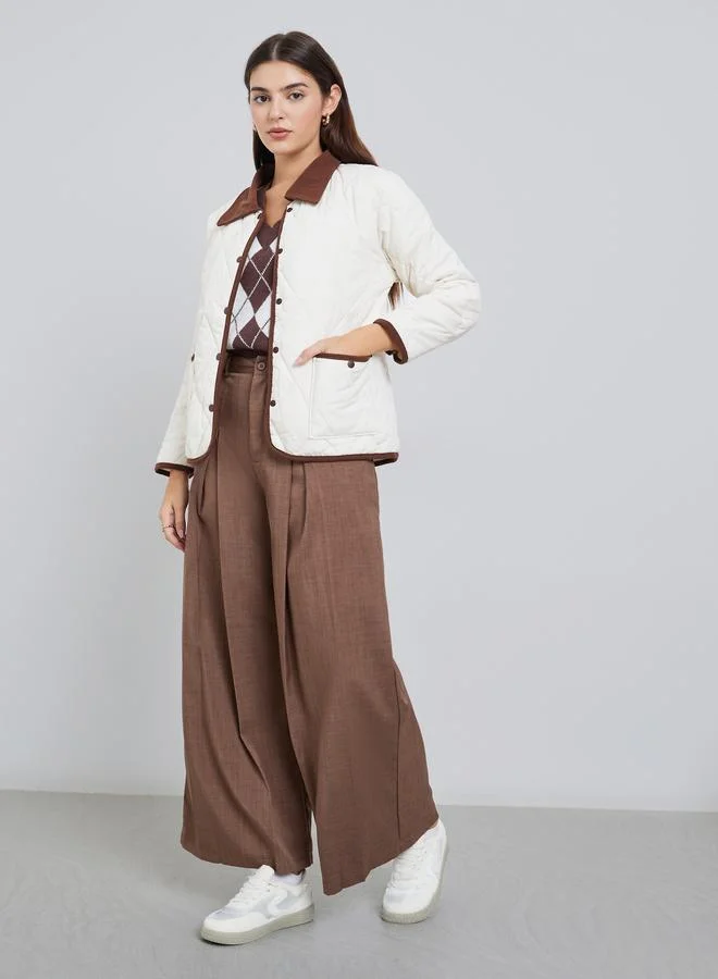 ستايلي جاكيت مبطن سادة مبطن بأزرار أمامية