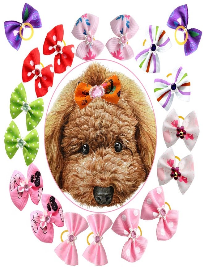 YOY 50 Pcs Adorable Grosgrain Ribbon Pet Dog Hair Bows with Elastic Rubber Bands - Doggy Kitty Topknot Grooming Accessories Set for Long Hair Puppy Cat - Image 3