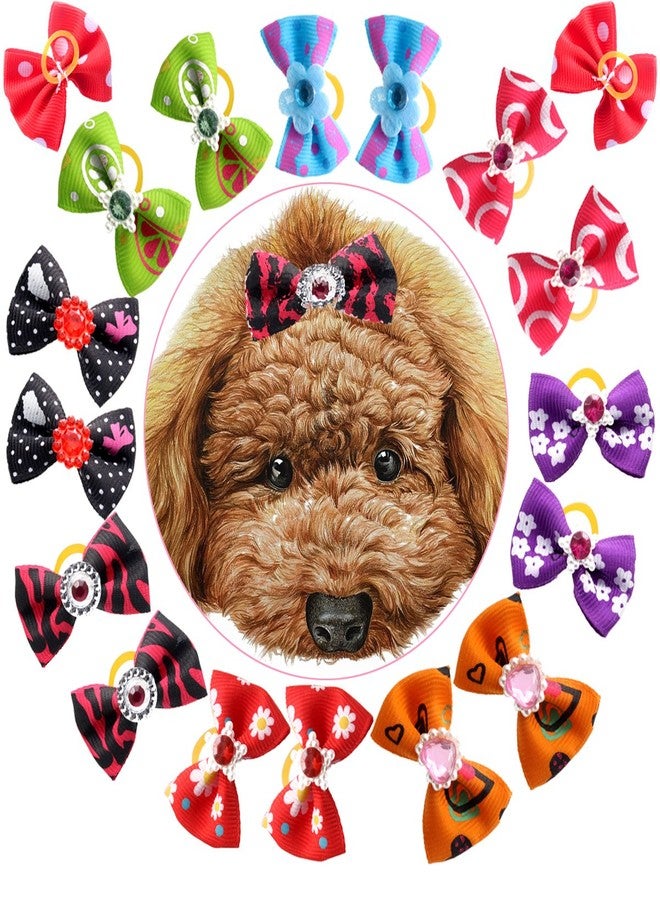 YOY 50 Pcs Adorable Grosgrain Ribbon Pet Dog Hair Bows with Elastic Rubber Bands - Doggy Kitty Topknot Grooming Accessories Set for Long Hair Puppy Cat - Image 2