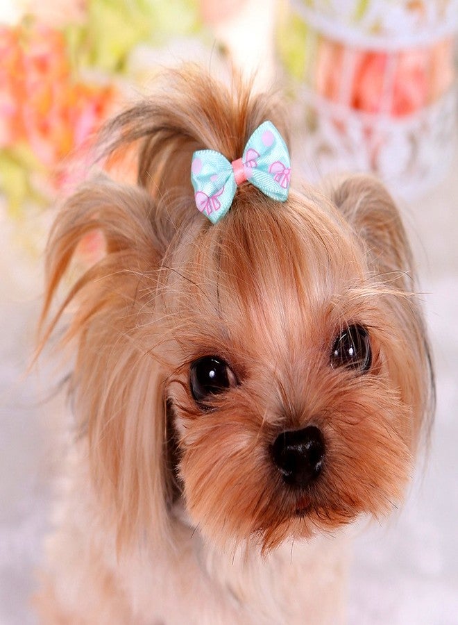 YOY 50 Pcs Adorable Grosgrain Ribbon Pet Dog Hair Bows with Elastic Rubber Bands - Doggy Kitty Topknot Grooming Accessories Set for Long Hair Puppy Cat - Image 4