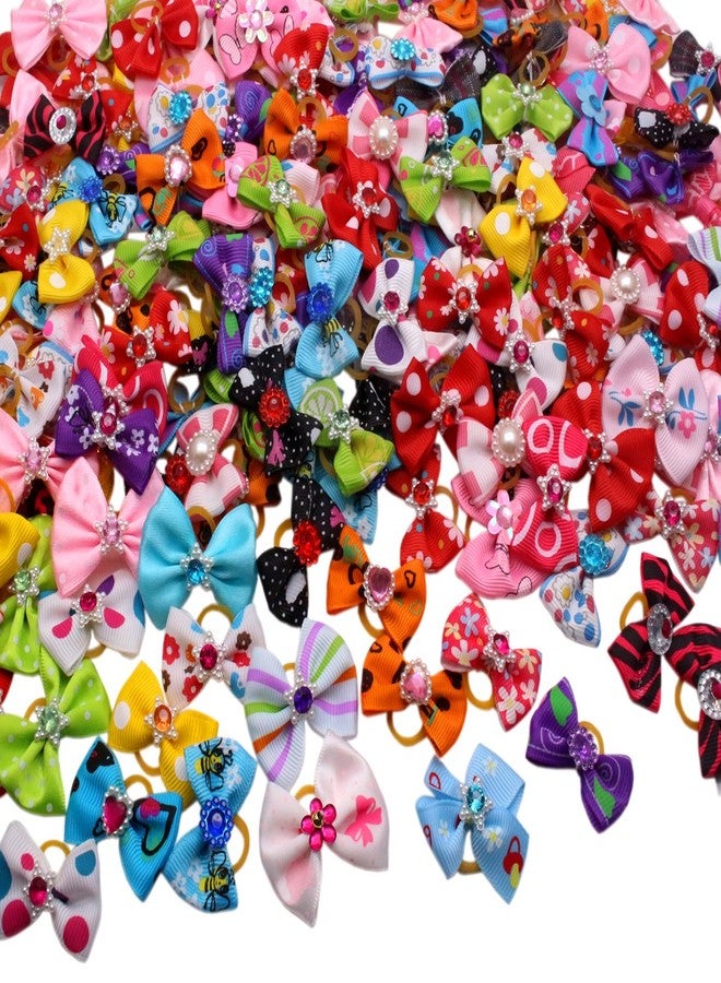 YOY 50 Pcs Adorable Grosgrain Ribbon Pet Dog Hair Bows with Elastic Rubber Bands - Doggy Kitty Topknot Grooming Accessories Set for Long Hair Puppy Cat - Image 1