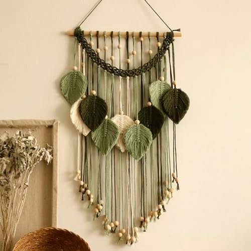 Artilady Macrame Wall Hanging Handmade Sage Green Leaf Wall TapestryBoho Decorations for Bedroom Living Room BathroomEarthy Room DecorWedding Birthday for Women Girls - Image 1