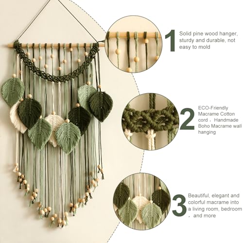 Artilady Macrame Wall Hanging Handmade Sage Green Leaf Wall TapestryBoho Decorations for Bedroom Living Room BathroomEarthy Room DecorWedding Birthday for Women Girls - Image 3