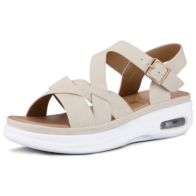 mysoft Women's Walking Sandals Comfortable Air Cushioned Support Ankle Strap Dress Sandals - Image 1