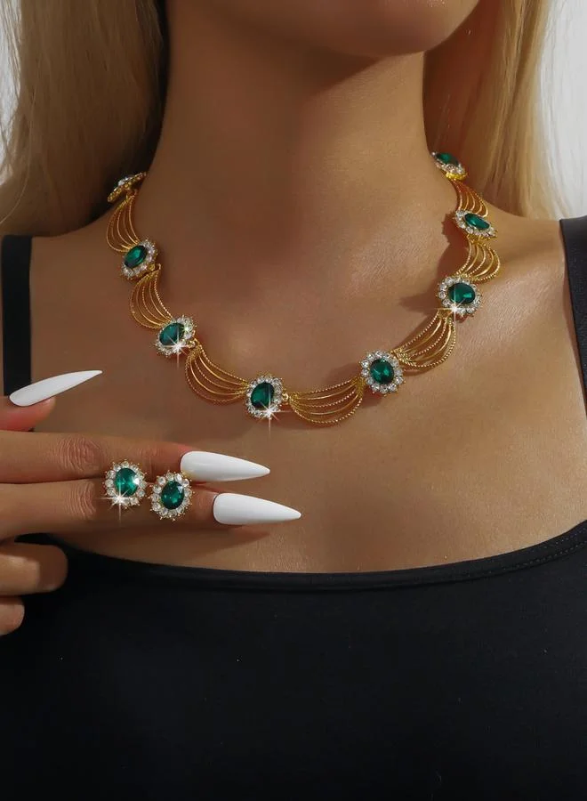Take Two 2-Piece Multi-chain Embellished Necklace and Earrings Jewelry Set