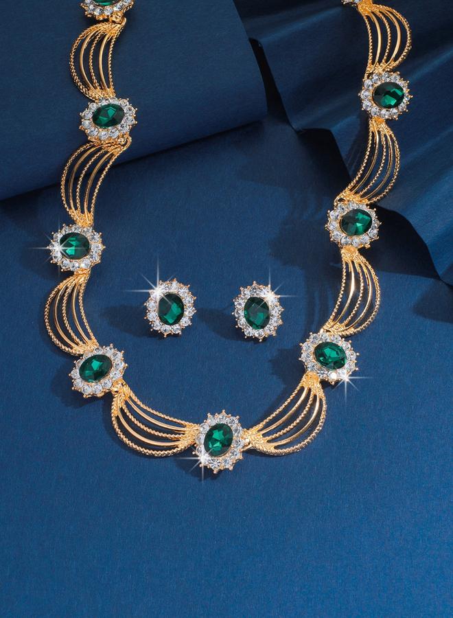 Take Two 2-Piece Multi-chain Embellished Necklace and Earrings Jewelry Set - Image 3