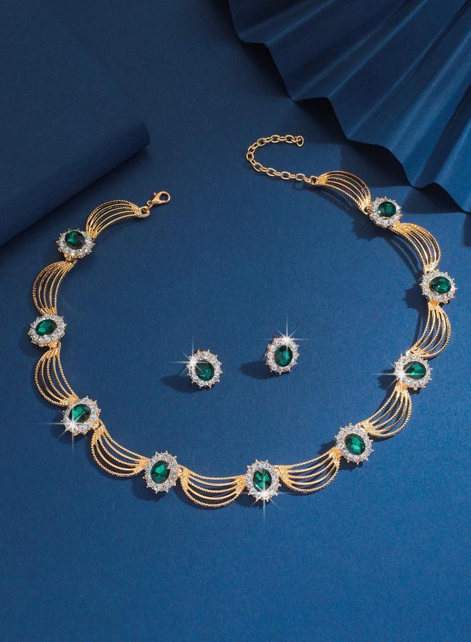 Take Two 2-Piece Multi-chain Embellished Necklace and Earrings Jewelry Set - Image 2