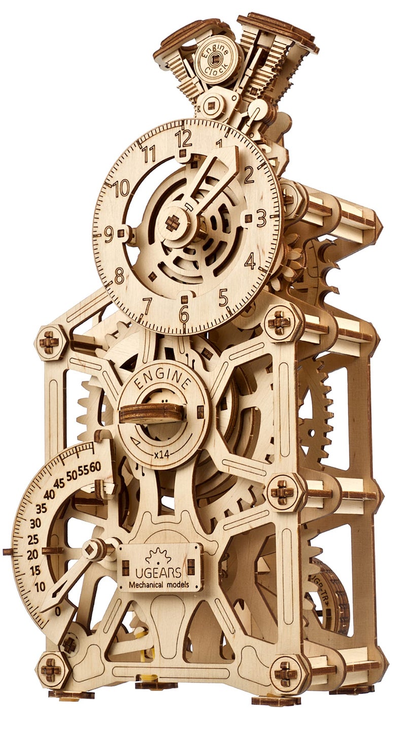 UGEARS Engine Clock 3D Wooden Puzzles for Adults â€“ Wooden Model Kits for Adults, Mechanical Clock Kit with Moving Pistons, Steam Engine Kits, Clocks Kits for Do It Yourself, Brain Teaser 3D Puzzle - Image 1