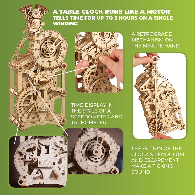 UGEARS Engine Clock 3D Wooden Puzzles for Adults â€“ Wooden Model Kits for Adults, Mechanical Clock Kit with Moving Pistons, Steam Engine Kits, Clocks Kits for Do It Yourself, Brain Teaser 3D Puzzle - Image 4
