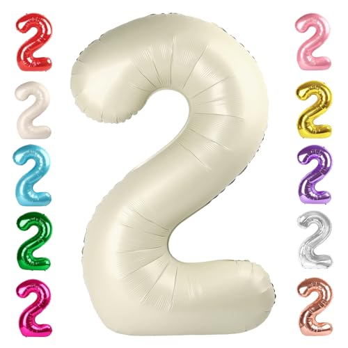 Mluchee 2 Numbers Balloon 40 Inch Cream White Two Balloon Number Birthday Decor 2nd 12 21st Party Celebration Decorations Graduations Wedding Baby Shower - Image 1
