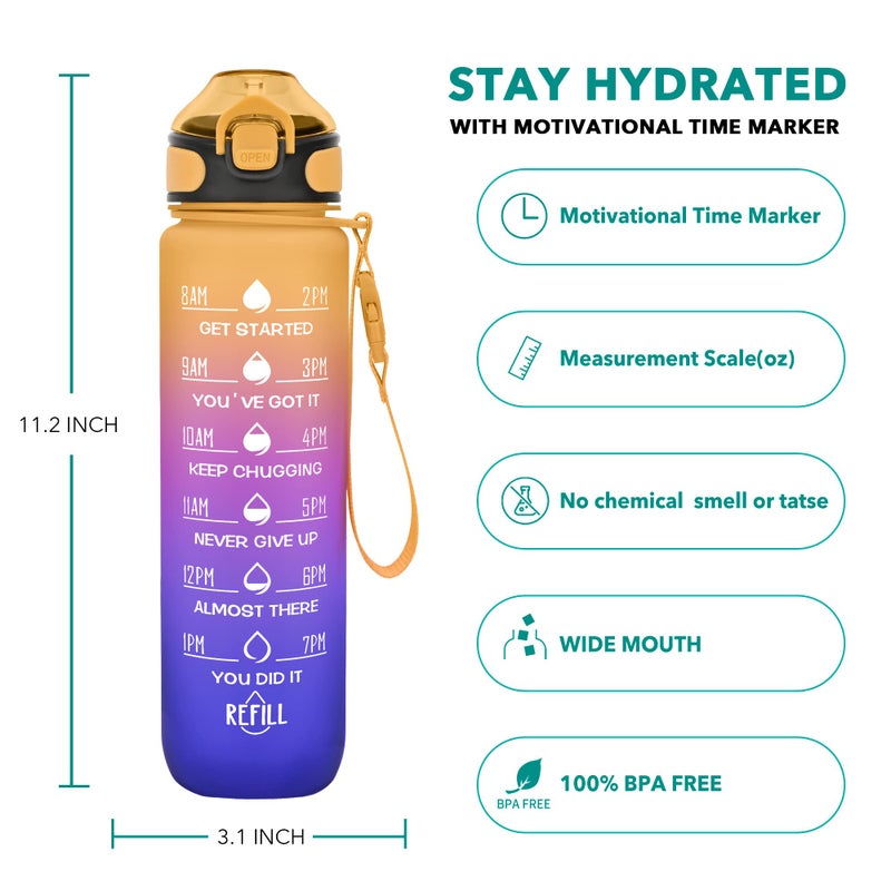 Enerbone 32 oz Water Bottle with Times to Drink and Straw, Motivational Drinking Water Bottles with Carrying Strap, Leakproof BPA & Toxic Free, Ensure You Drink Enough Water for Fitness Gym Outdoor - Image 2