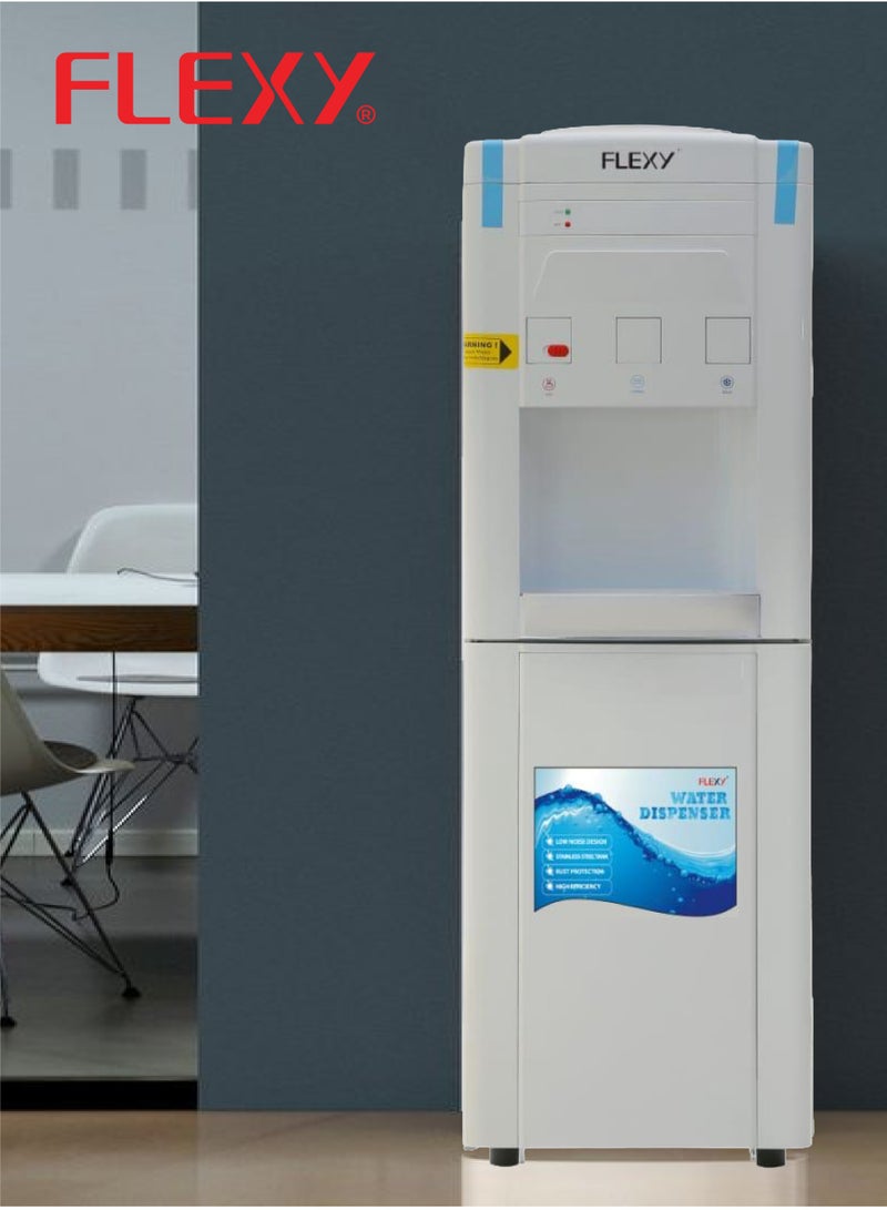 Flexy 3-Tap Water Dispenser, Hot/Normal/Cold, Stainless Steel Tank, Compressor Cooling, 3L Cooling, 5L Heating, 630W Power, Overheat Protection, Automatic Temperature Control, R134a Refrigerant, 2-Year Warranty. - Image 2