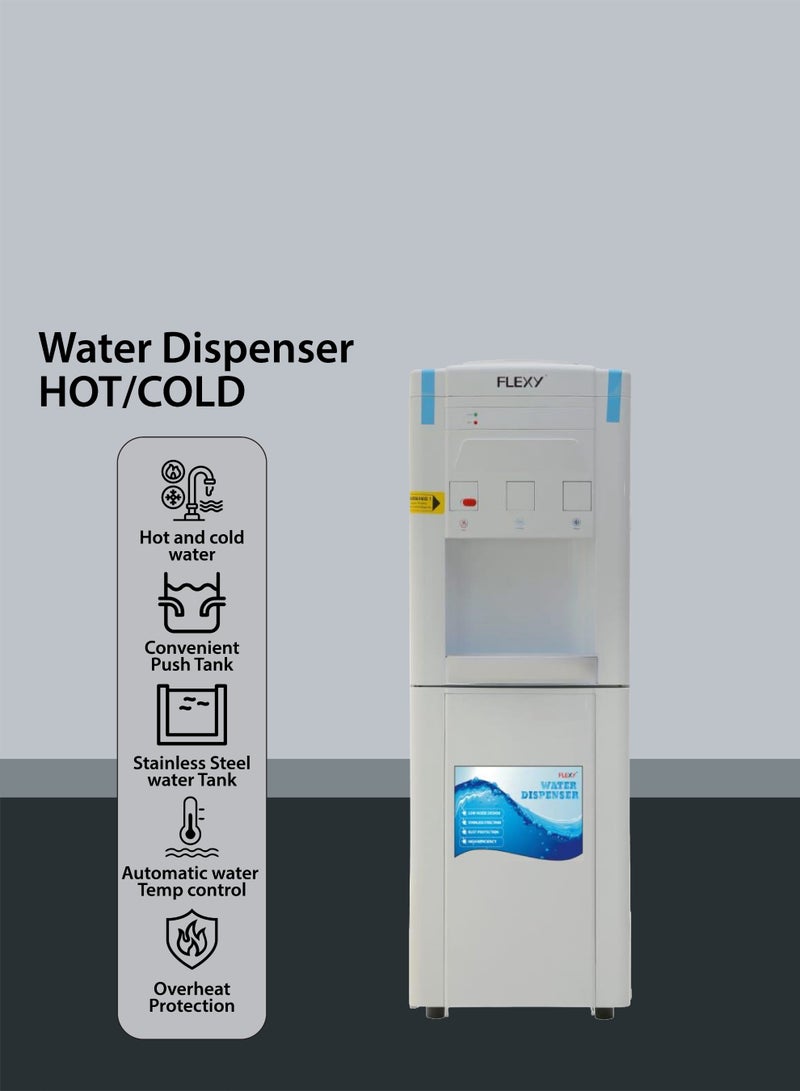 Flexy 3-Tap Water Dispenser, Hot/Normal/Cold, Stainless Steel Tank, Compressor Cooling, 3L Cooling, 5L Heating, 630W Power, Overheat Protection, Automatic Temperature Control, R134a Refrigerant, 2-Year Warranty. - Image 3