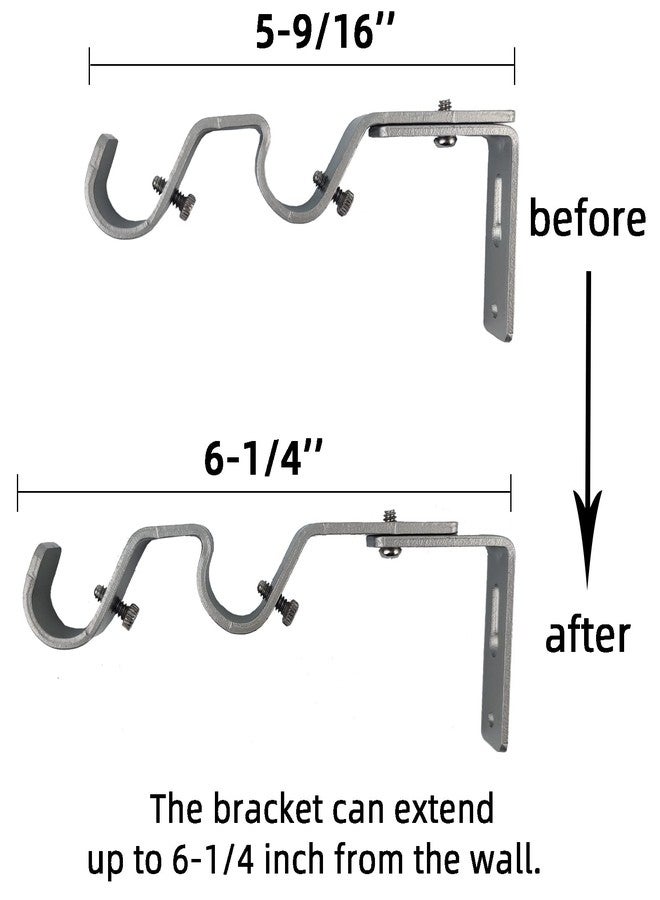 Kowibcl Double Curtain Rod Bracket Heavy Duty Curtain Rod Brackets,3 Pcs Adjustable Double Rod Holders for 3/4 and 5/8 Inch Rod(Silver) - Image 4