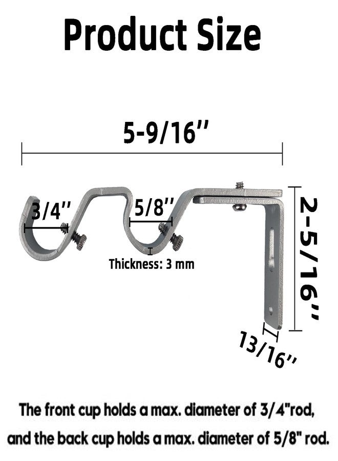 Kowibcl Double Curtain Rod Bracket Heavy Duty Curtain Rod Brackets,3 Pcs Adjustable Double Rod Holders for 3/4 and 5/8 Inch Rod(Silver) - Image 3