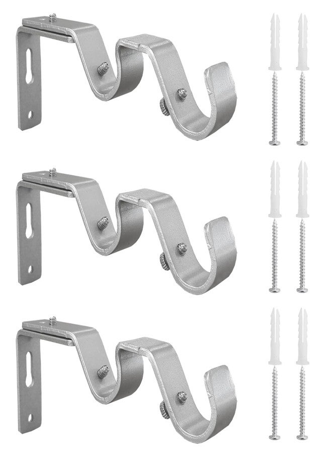 Kowibcl Double Curtain Rod Bracket Heavy Duty Curtain Rod Brackets,3 Pcs Adjustable Double Rod Holders for 3/4 and 5/8 Inch Rod(Silver) - Image 1