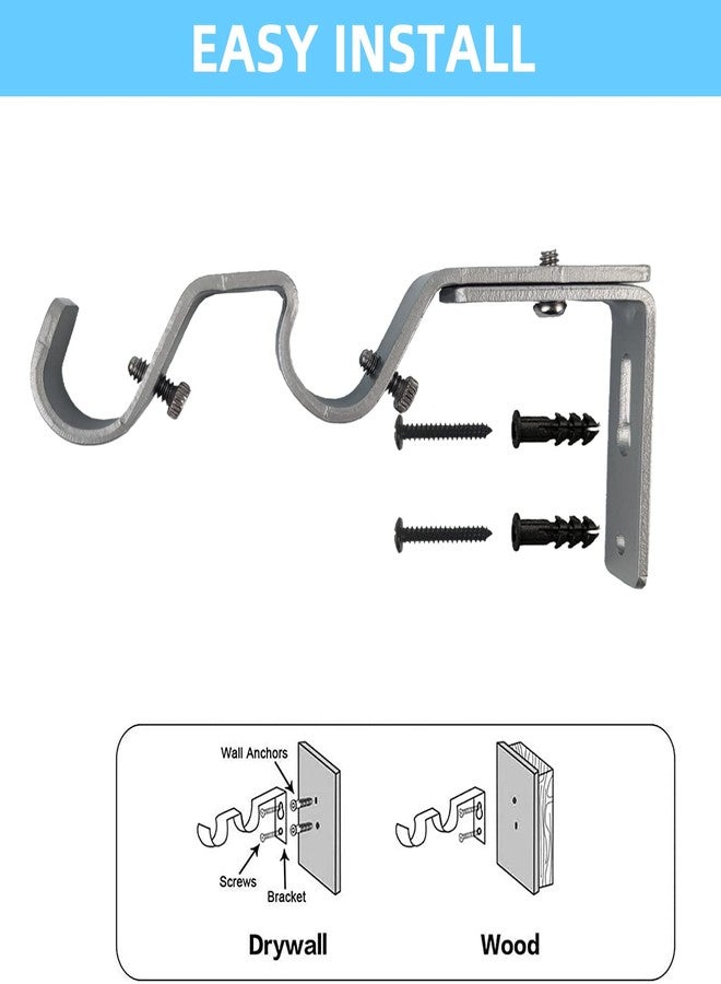 Kowibcl Double Curtain Rod Bracket Heavy Duty Curtain Rod Brackets,3 Pcs Adjustable Double Rod Holders for 3/4 and 5/8 Inch Rod(Silver) - Image 2