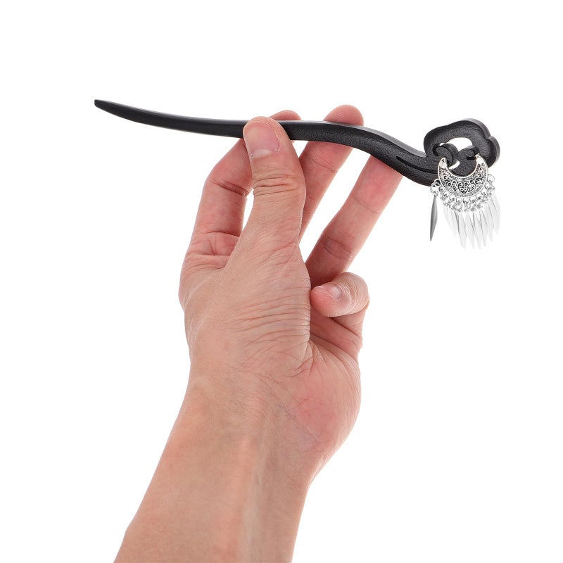 Black Wooden Hair Sticks For Women Butterfly Moon Design Hair Chopsticks French Forks - Image 4