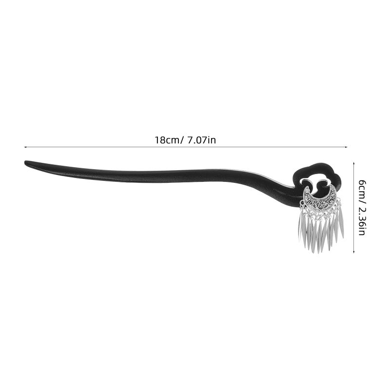 Black Wooden Hair Sticks For Women Butterfly Moon Design Hair Chopsticks French Forks - Image 3