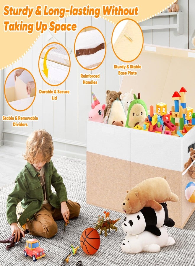 Mabahoo Large Toy Storage Box, Collapsible Sturdy Storage Chest With Lids, Kids Toy Storage Organizer Toddler Bin Boxes, 25x13x16 Toy Chest Box Bin Baskets for Living Room, Bedroom, Nursery, Beige & White - Image 4