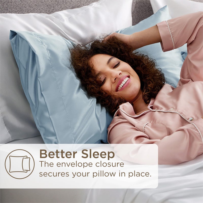 Bedsure Satin Pillowcases, Similar to Silk Pillow Cases Queen Size Set of 2, Stone Blue Pillow Case for Sleeping Women with Envelope Closure, Gifts for Women Men, 20x30 Inches, 2pcs - Image 5