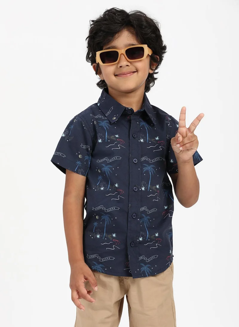 Nautinati Blue Nautinati Boys’ Aloha Hawaii Print Shirt|Cotton| Age 2 - 10 Years for Men | Best Price UAE