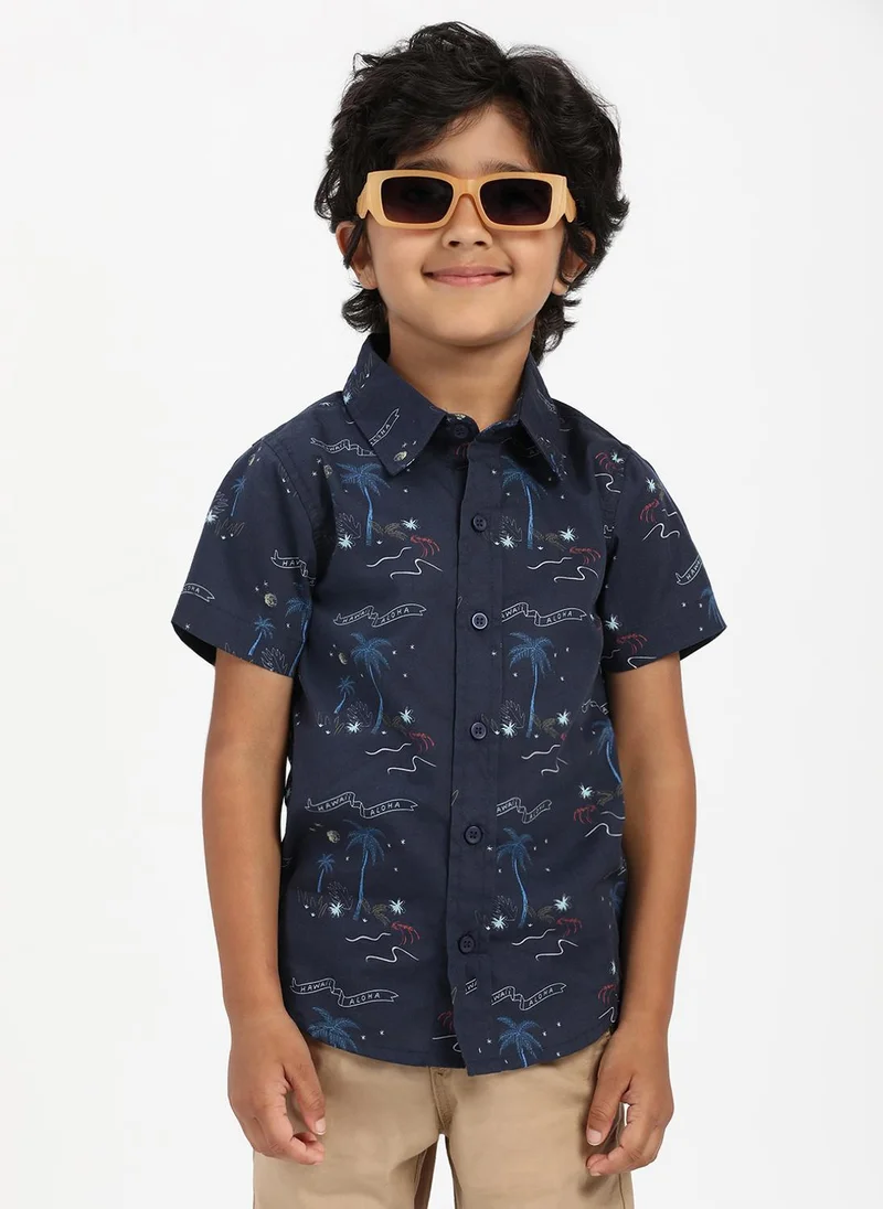Nautinati Blue Nautinati Boys’ Aloha Hawaii Print Shirt|Cotton| Age 2 - 10 Years for Men | Best Price UAE